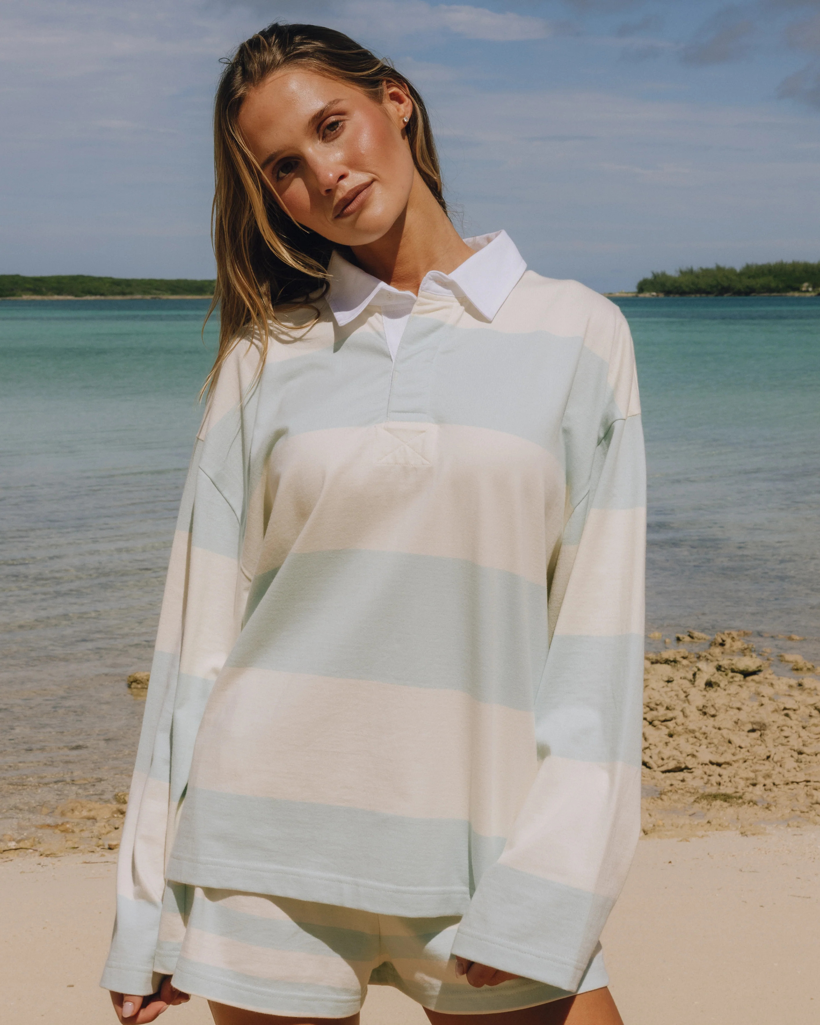 Rugby Tee - Lake Day + Cream Stripe | Daily Drills LLC