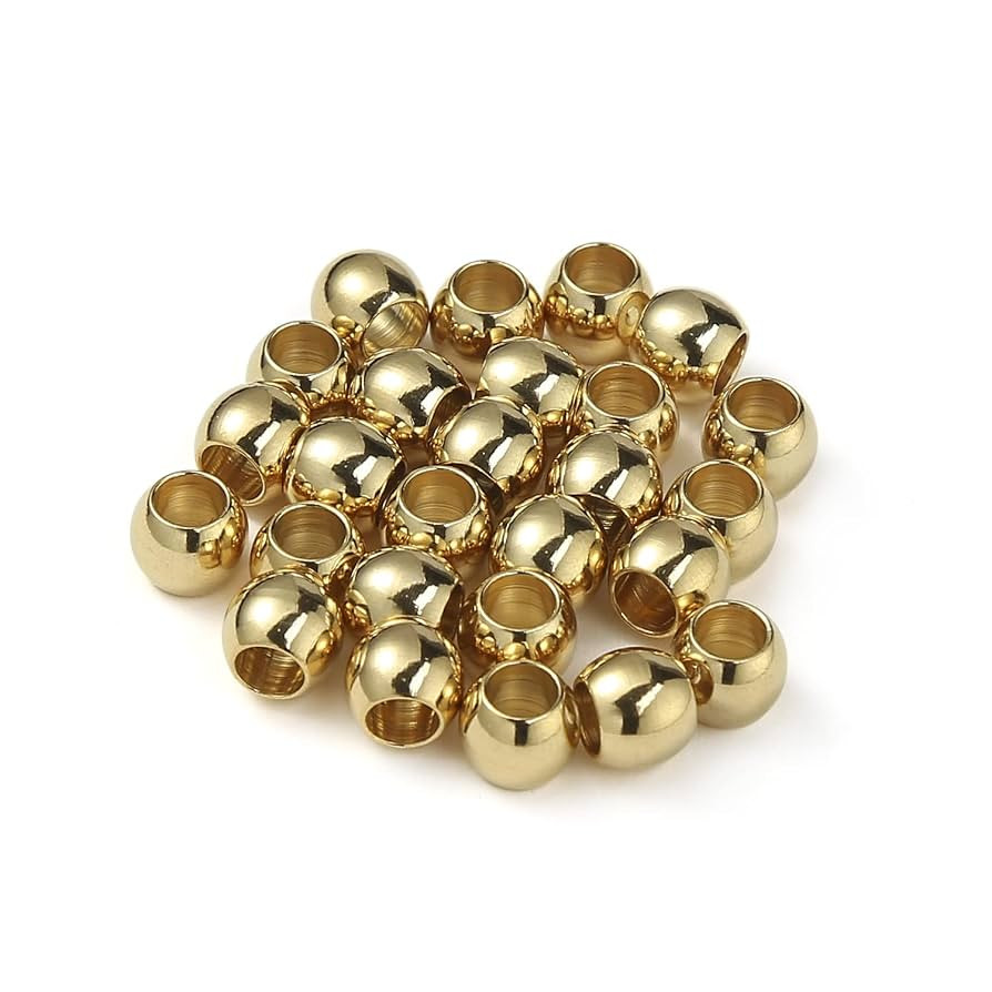60 Pcs Gold Plated Stainless Steel Round Spacer Beads 4mm Hole, Seamless Loose Beads for DIY Brac... | Amazon (US)