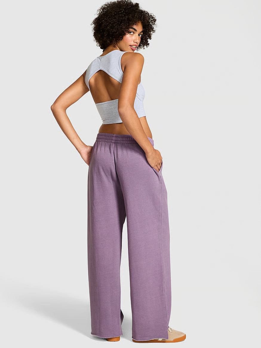 Buy Ivy Fleece Wide-Leg Split-Hem Sweatpants, Frozen Plum - Order Bottoms online - PINK US | Victoria's Secret (US / CA )