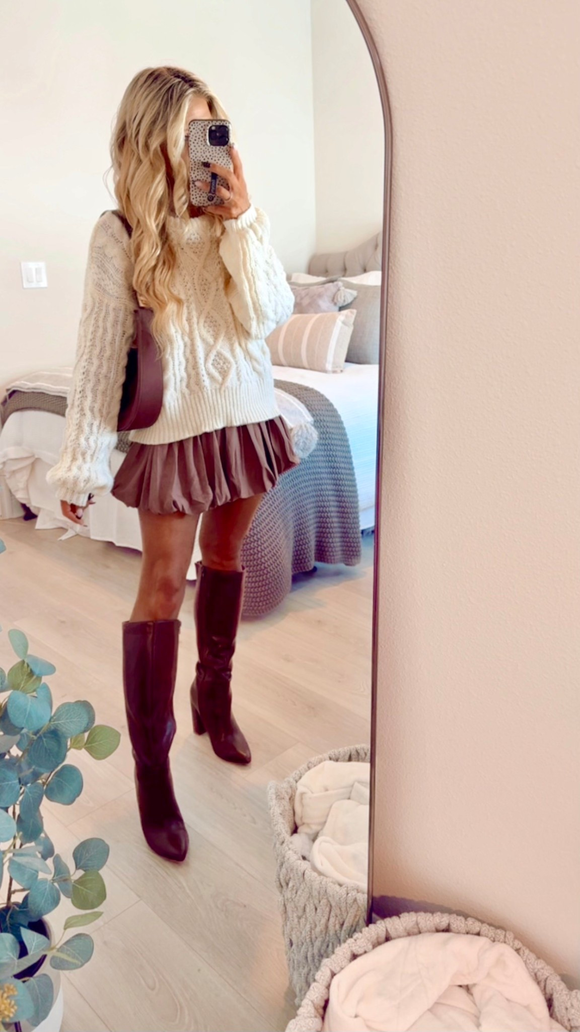 Thanksgiving Outfit or cute Fall Outfit styled with a cozy cableknit sweater, bubble skirt, + brown leather boots. 



#LTKSeasonal #LTKFindsUnder50 #LTKStyleTip