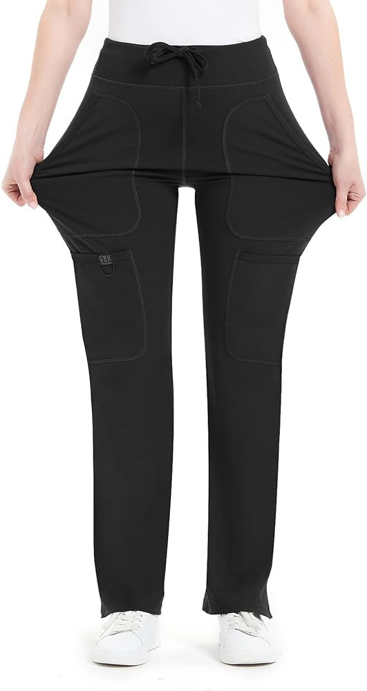 QBK Yoga Scrub Pants Women Mid Rise Yoga Work Pants- Five Pocket Cargo Scrub Pant | Amazon (US)
