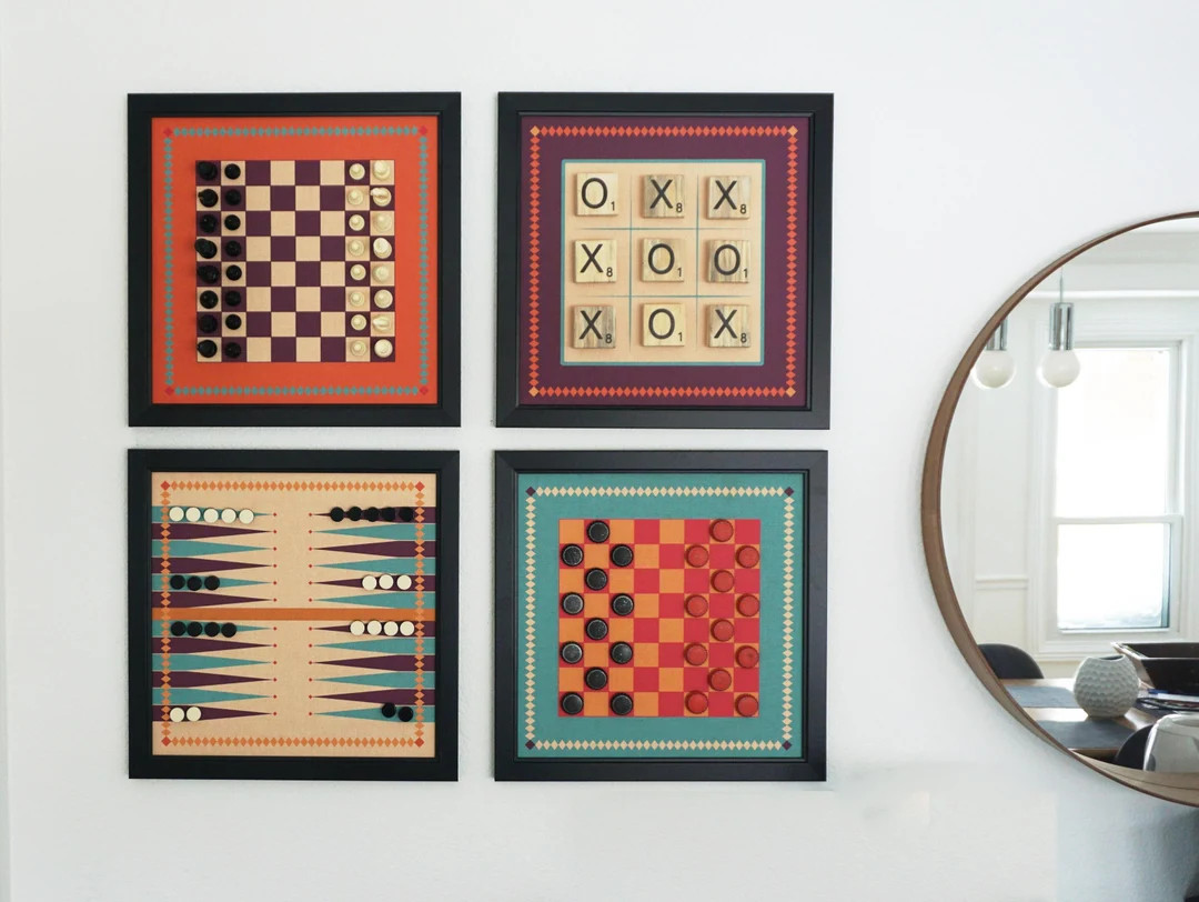 Magnetic Canvas Games Chess Backgammon Checkers Tic Tac Toe Game Room Decor Unique Wall Decor Ret... | Etsy (US)