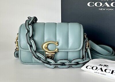 COACH Quilting Pillow Studio 19  Sage Blue With Leather Chain Strap NWOT  | eBay | eBay US