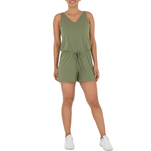 Athletic Works Women's Athleisure Double V-Neck Romper | Walmart (US)