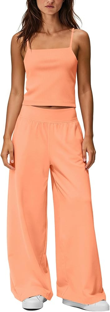 LAMISSCHE Lounge Sets For Women Summer 2 Piece Outfits Spaghetti Strap Tank Tops And Wide Leg Pan... | Amazon (US)