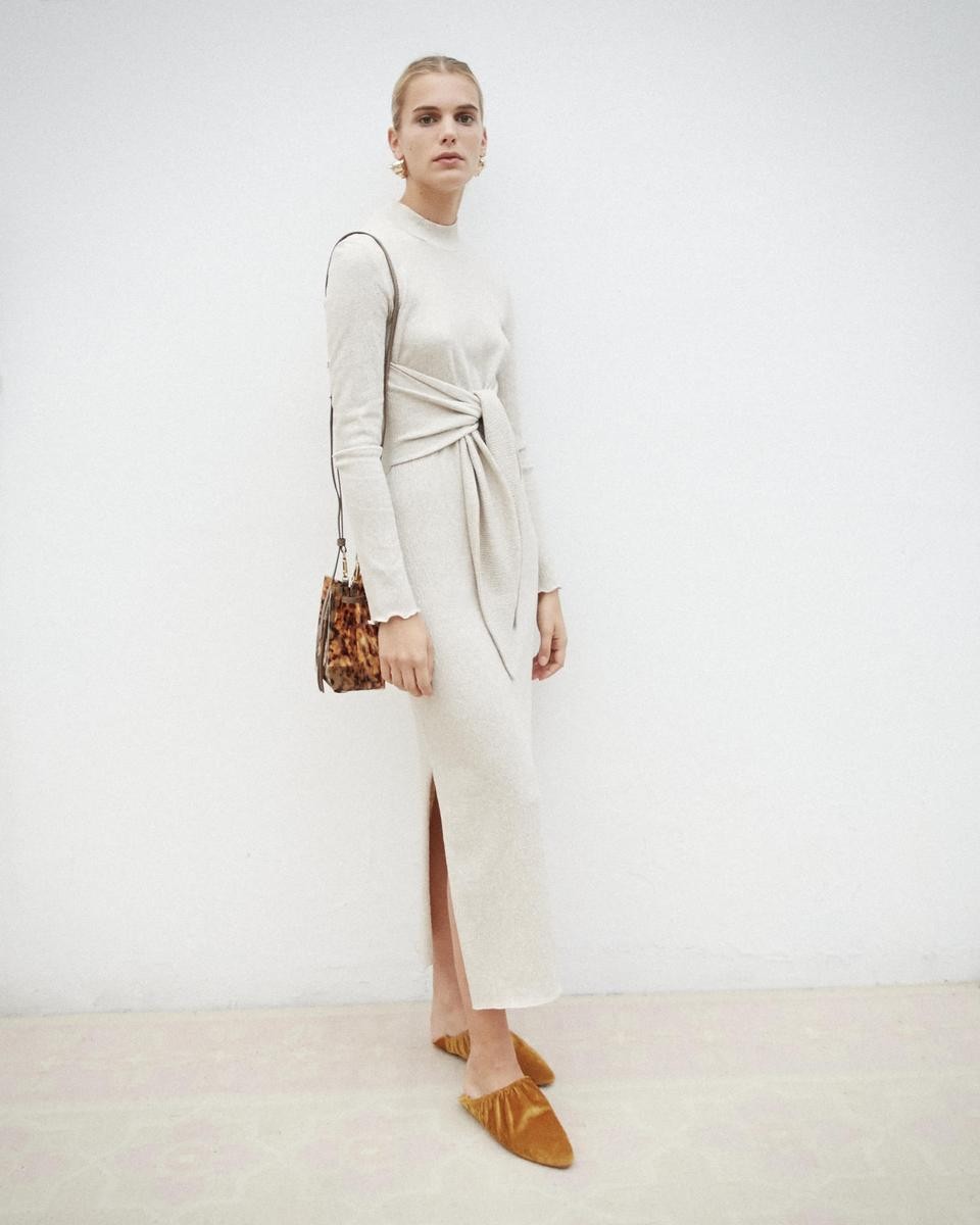 CHEOPE - Tie front jersey dress - Creme | Nanushka