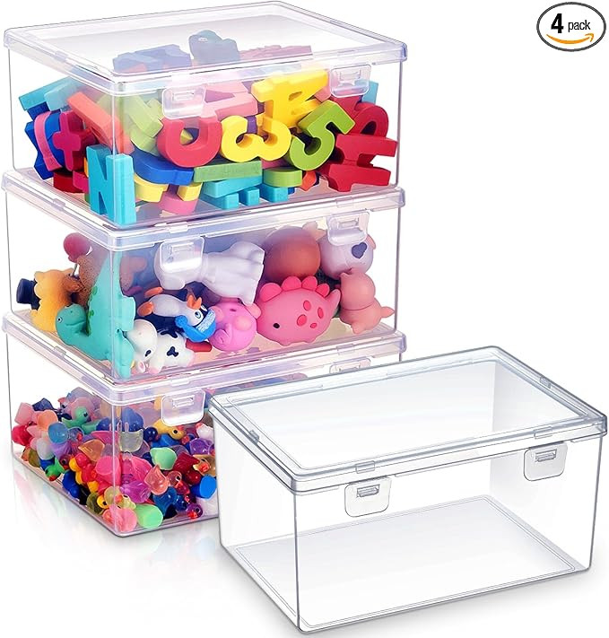 4 Pcs 7.09 x 5.2 x 3.43 Inch Clear Plastic Playroom and Gaming Storage Organizer Box Containers S... | Amazon (US)