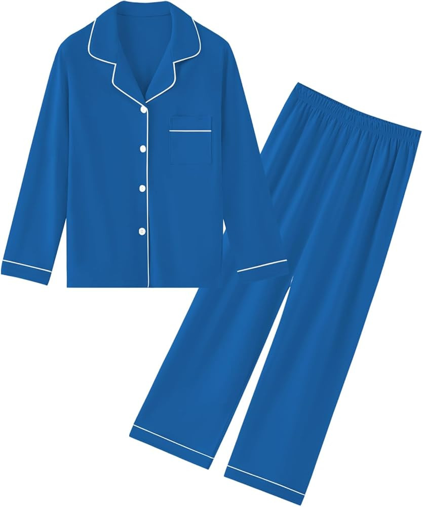 QZH.DUAO Boys Pajamas Set Kids Soft Long Sleeve Top and Pants Sleepwear 2 Pcs Button-Up Comfy Pjs... | Amazon (US)