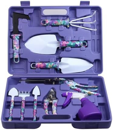 Garden Tools Set, JUMPHIGH 10 Pieces Gardening Tools with Floral Print, Ergonomic Handle Trowel R... | Amazon (US)