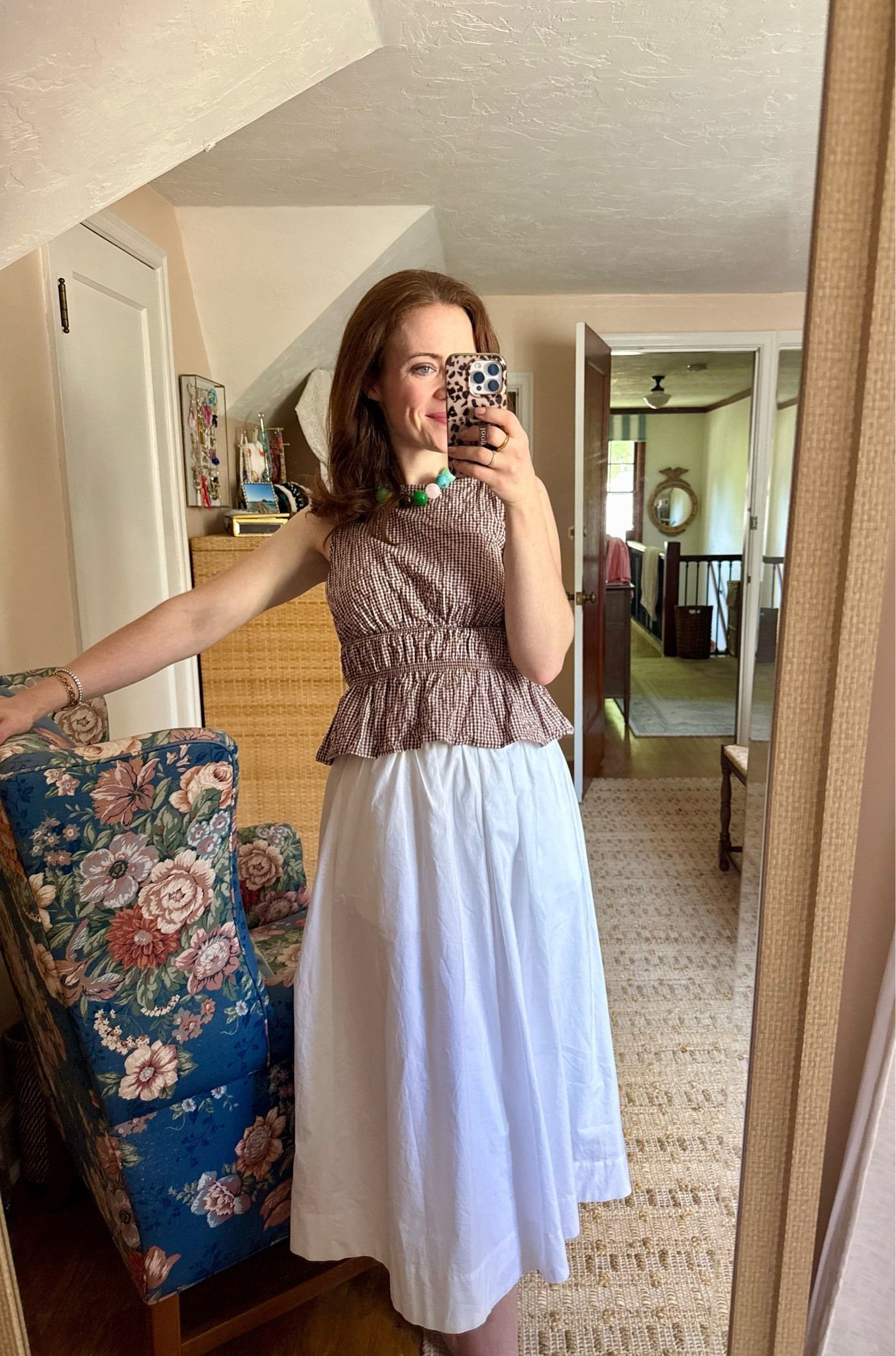 Wearing a white cotton midi skirt yet again! So versatile, pair with sandals for girlfriends or shopping, or flats for work or. Linking this peplum top and fabulous big necklace too. ￼

#LTKootd #LTKSeasonal
