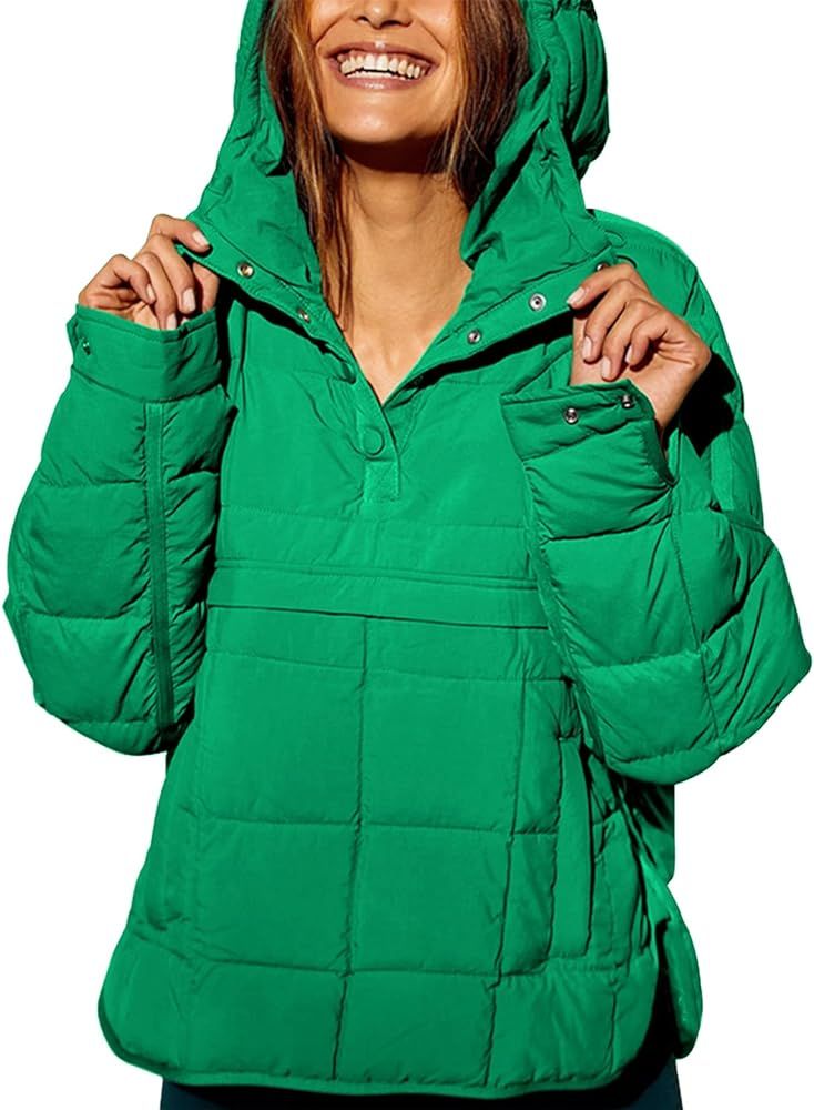 Women's Quilted Pullover Puffer Jacket Long Sleeve Oversized Lightweight Warm Hooded Padded Coats... | Amazon (US)