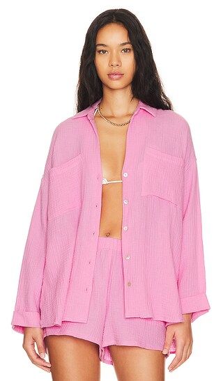 Weekday Button Up in Bubblegum | Revolve Clothing (Global)