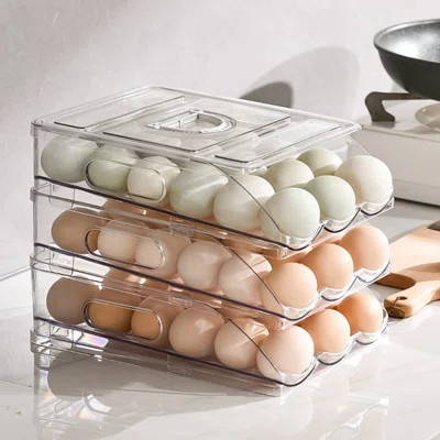Automatic Rolling Egg Organizer Storage Box BPA-Free Non-Slip Design Easy to Clean Transparent Stack | Wayfair North America