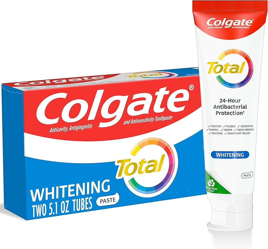 Colgate Total Whitening Toothpaste, Mint Toothpaste, 5.1 oz Tube, 2 Pack | Amazon (US)