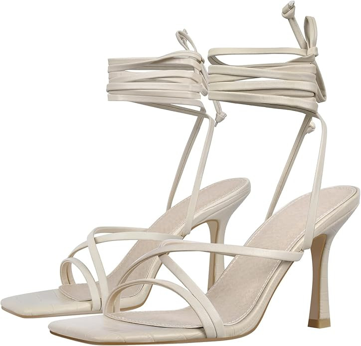 LISHAN Women's Stiletto High Heels Strappy Lace Up Sandals | Amazon (US)