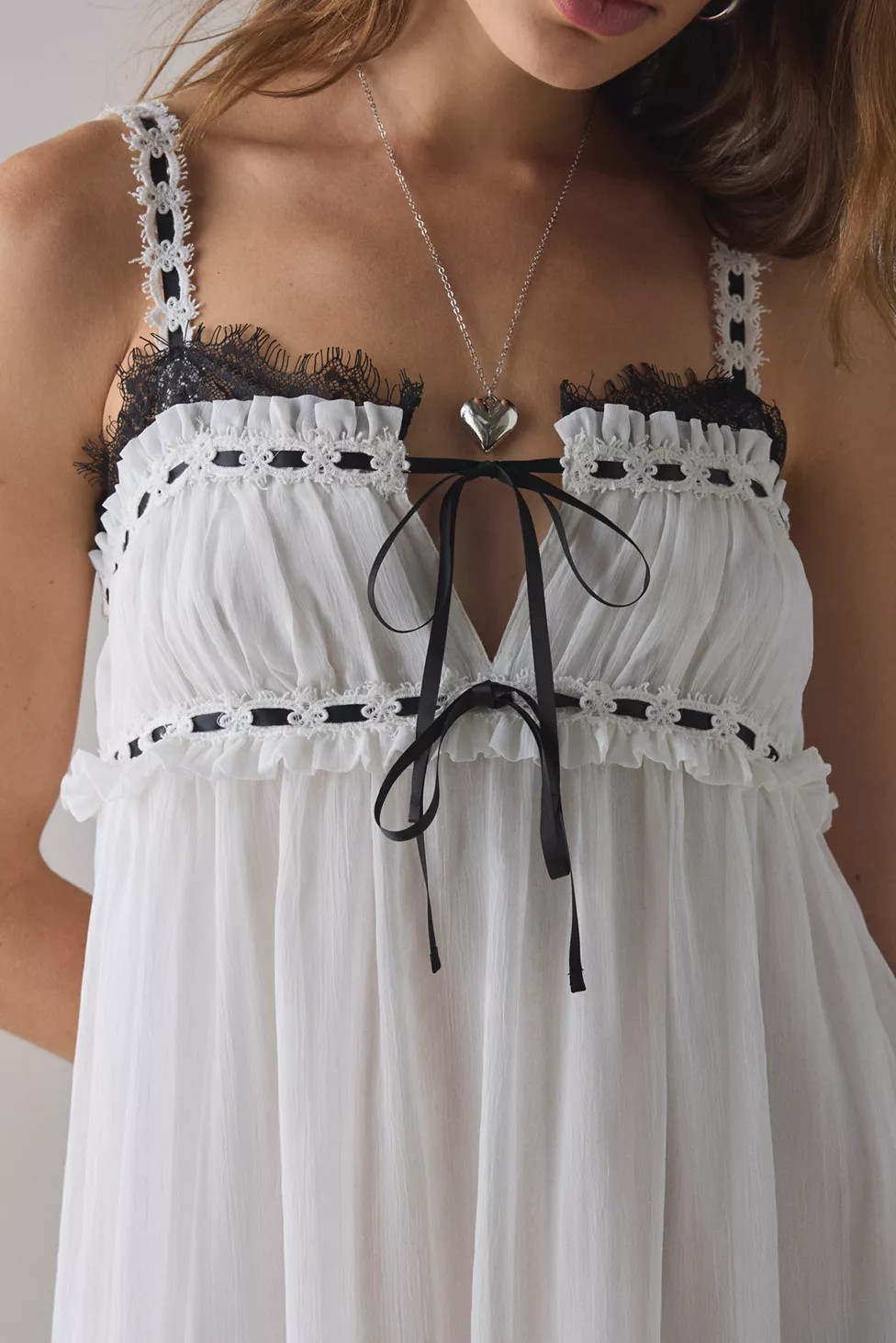 Kimchi Blue Adelaide Lace + Ribbon Trim Babydoll Mini Dress | Urban Outfitters (US and RoW)