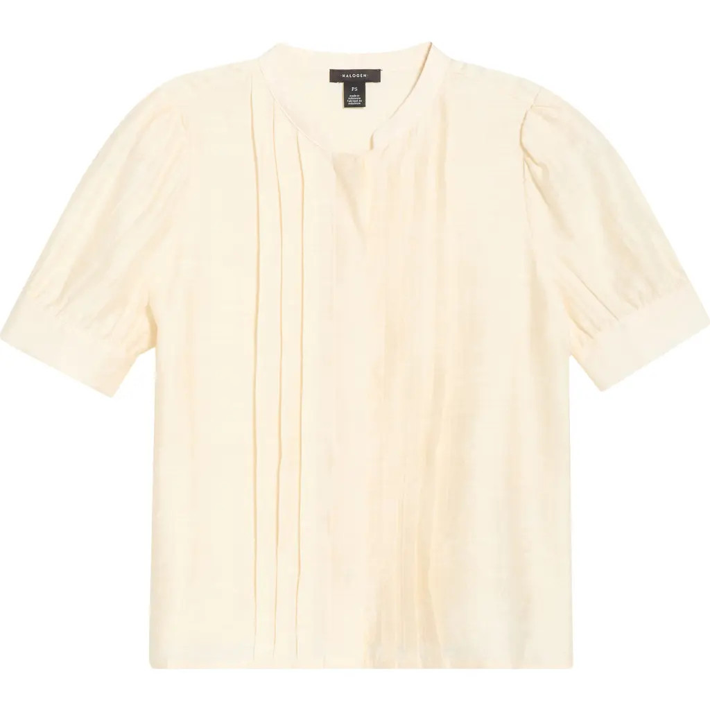 halogen(r) Pintuck Pleat Button-Up Top in Buttercream at Nordstrom, Size Large P | Nordstrom