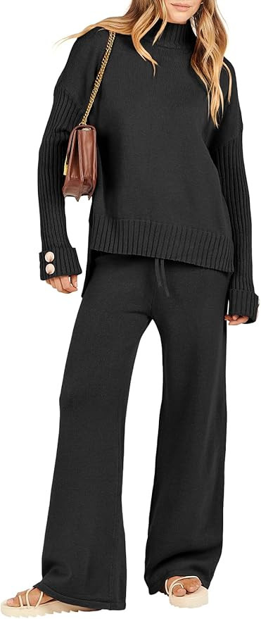 Caracilia Womens 2 Piece Sweater Set Knit Pullover Wide Leg Pants Lounge Matching Sets 2024 Fall ... | Amazon (US)