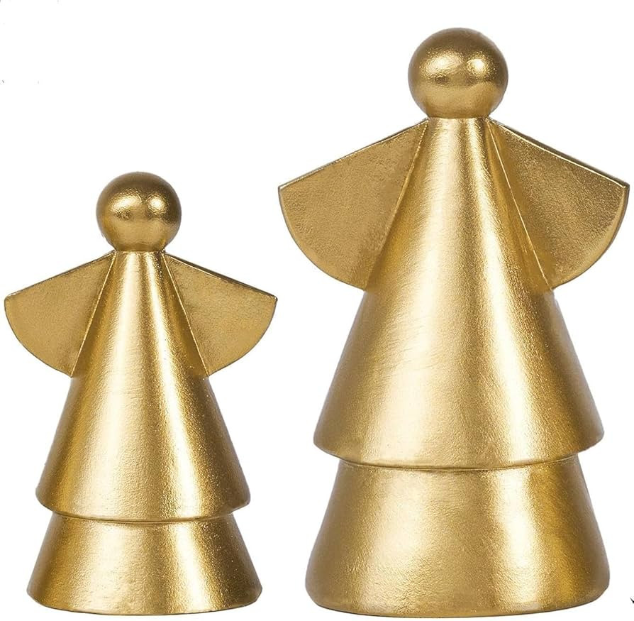 DN DECONATION Christmas Angels Figurine Set of 2, Gold Xmas Angels Decor, Christmas Decorations S... | Amazon (US)