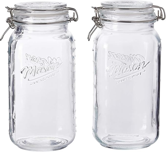 Mason Craft & More Airtight Kitchen Food Storage Clear Glass Clamp Jars, 67 Ounce (2 Liter) Large... | Amazon (US)