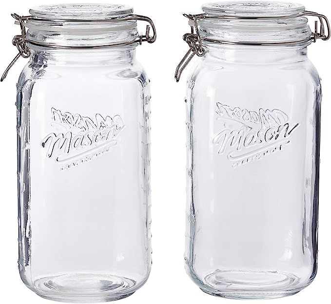 Mason Craft & More Airtight Kitchen Food Storage Clear Glass Clamp Jars, 67 Ounce (2 Liter) Large... | Amazon (US)