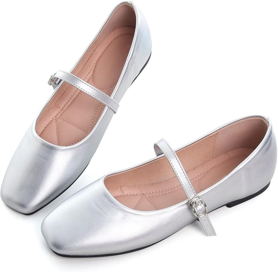 Hee grand Mary Jane Shoes for Women Dressy Square Toe Ballet Flats with Strap Comfortable Walking... | Amazon (US)