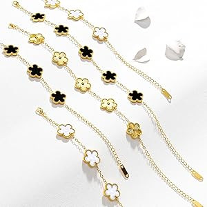 AICase 18K Gold Plated Clover Bracelet Dupes Gold/White/Black Bracelet Set for Women Flower Leaf ... | Amazon (US)