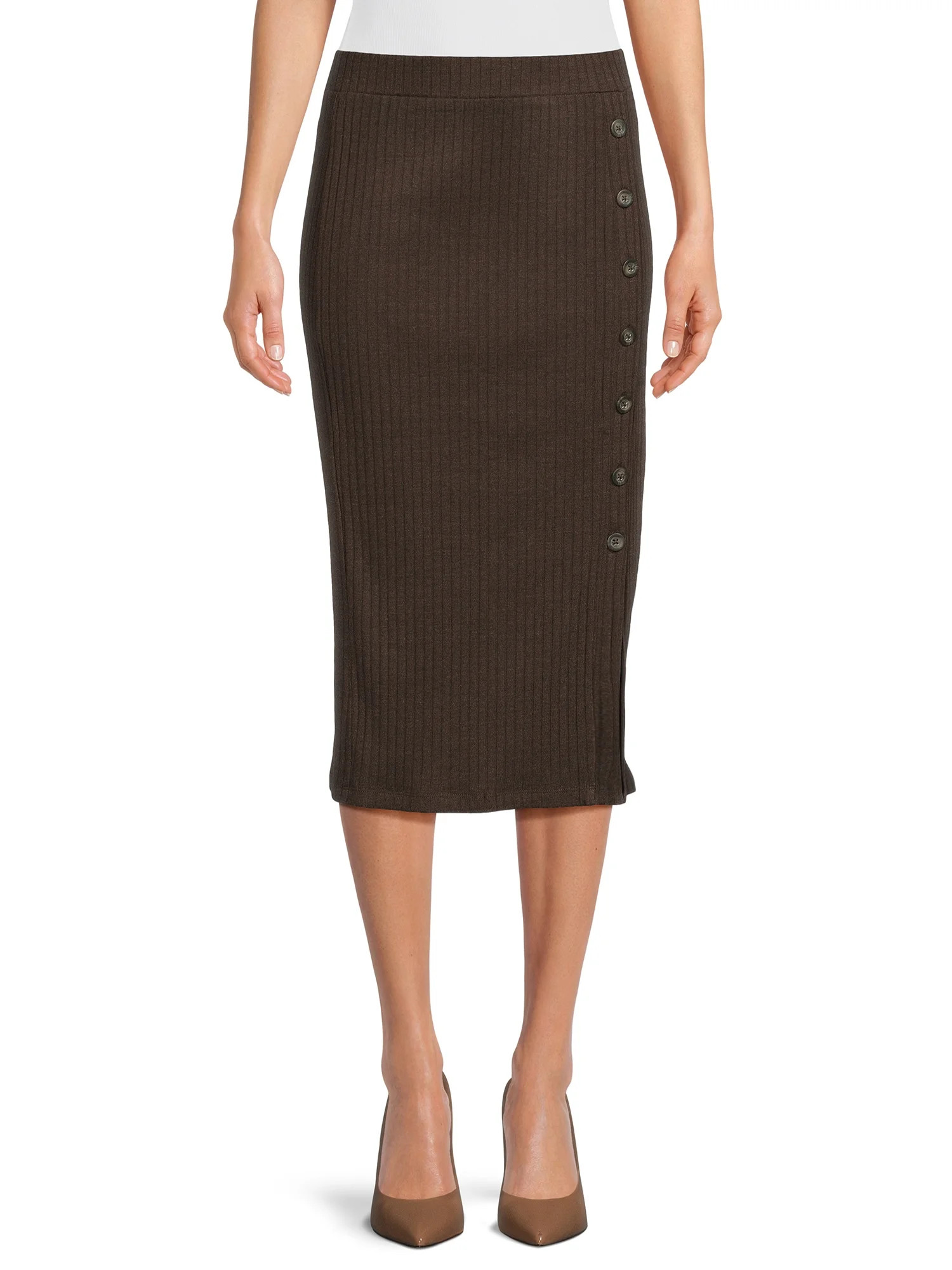 Time and Tru Women's Ribbed Knit Midi Skirt, Sizes XS-XXL | Walmart (US)