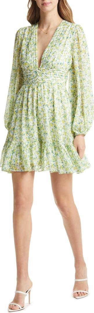 Floral Long Sleeve Chiffon Babydoll Dress - Vici  | Nordstrom