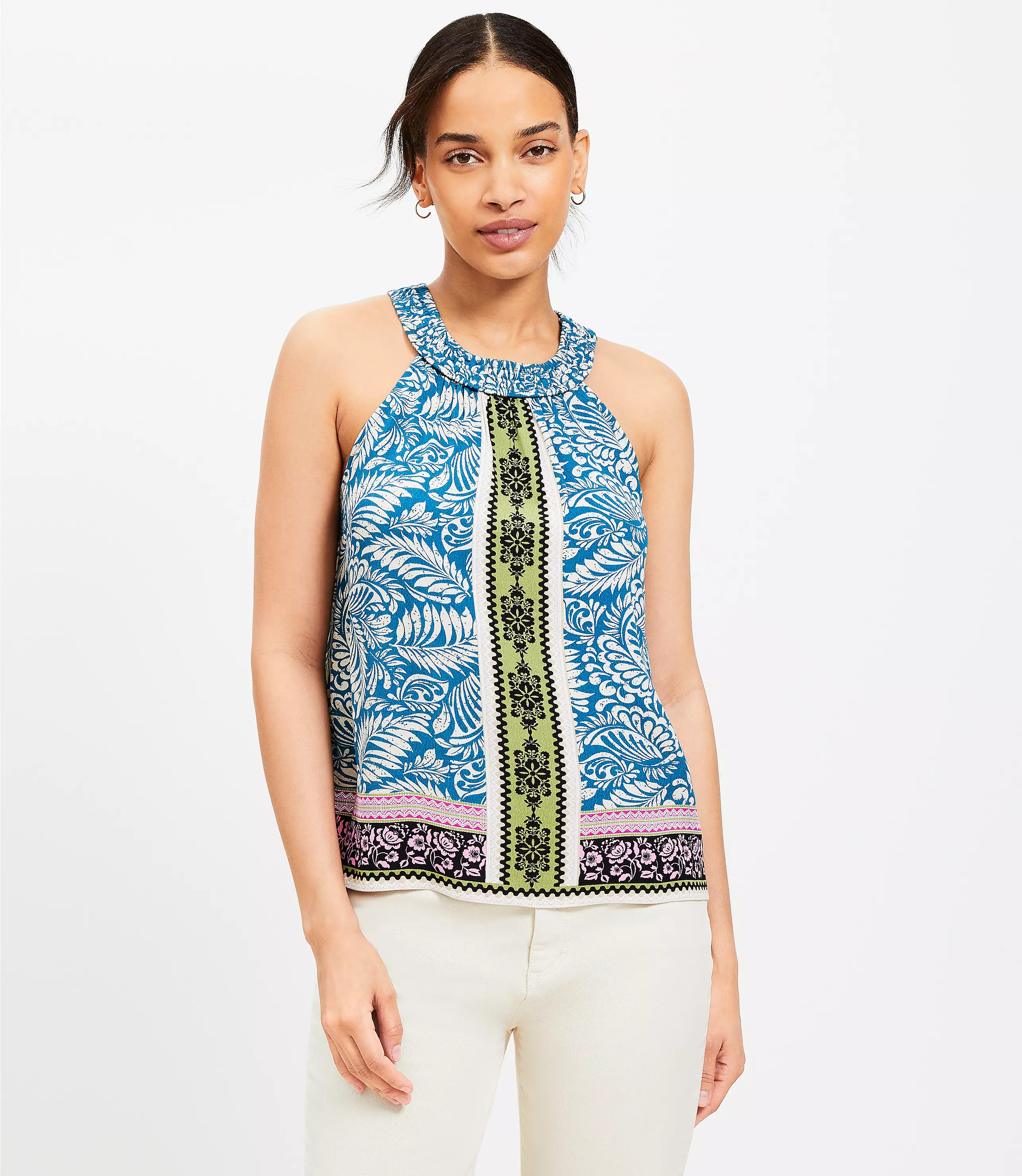 Palm Smocked Halter Top | LOFT