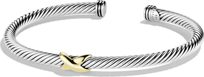 X Classic Cable Station Bracelet in Sterling Silver with 14K Gold, 4mm | Nordstrom