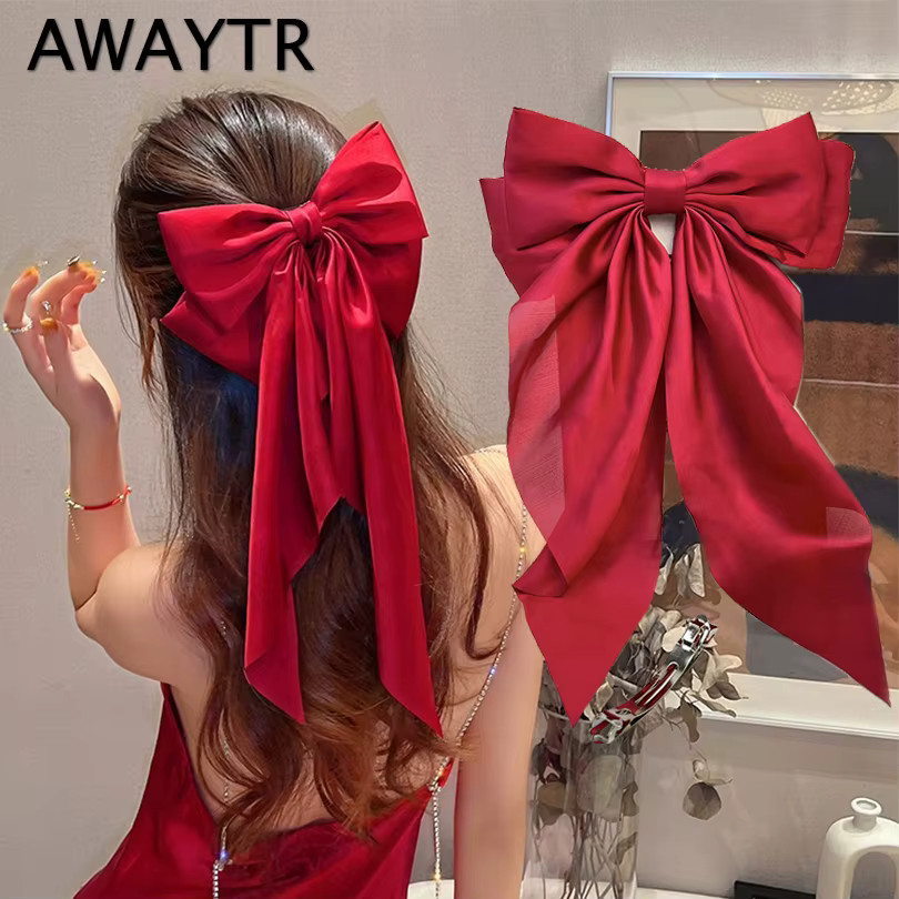 AWAYTR Big Large Satin Red Bow Hairpins Barrettes for Women Girls Wedding Long Ribbon Hair Clip H... | AliExpress (US)