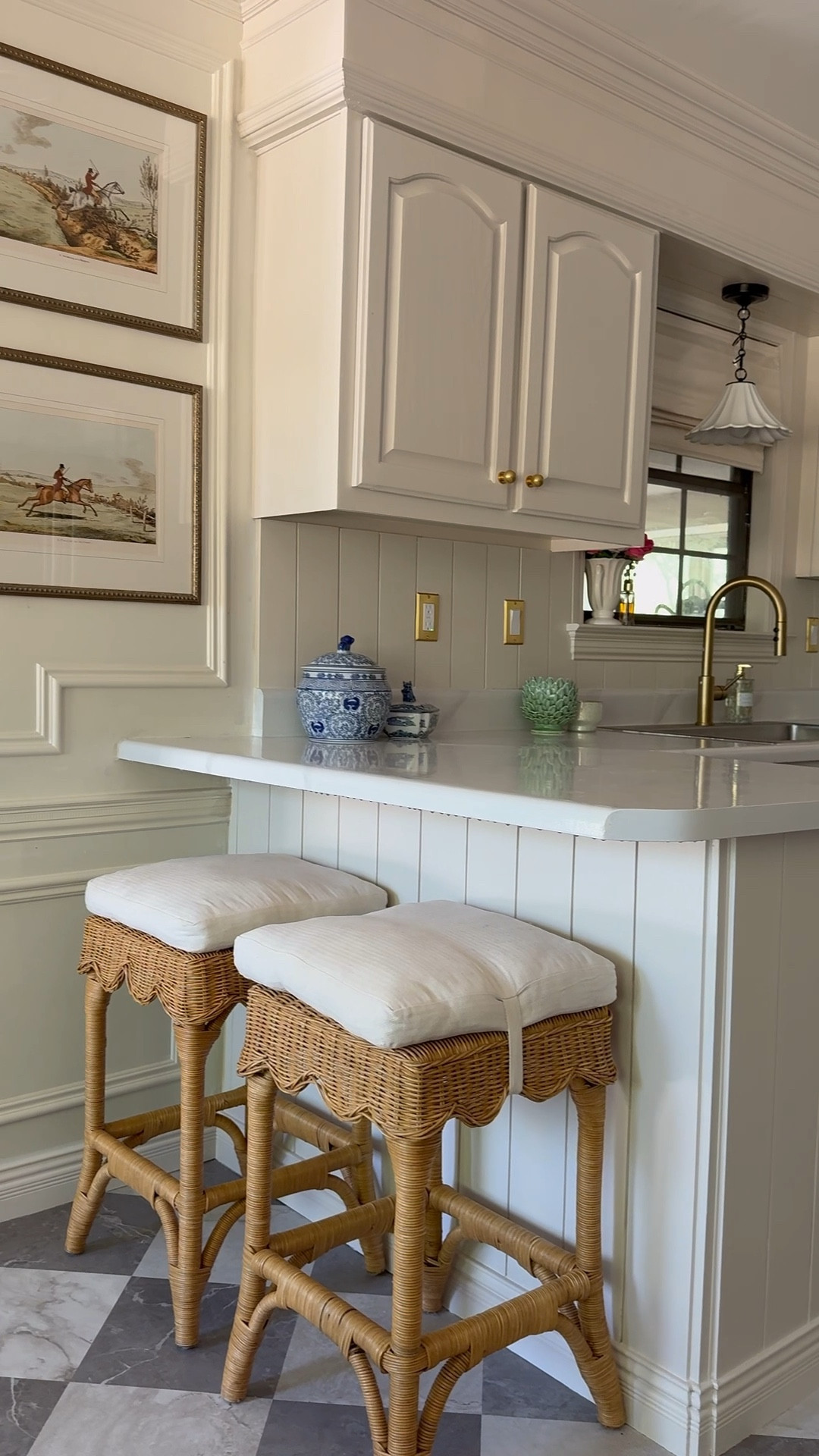 Traditional kitchen
Blue and white 
Chinoiserie 
Rattan counter stools

#LTKOver40 #LTKHome