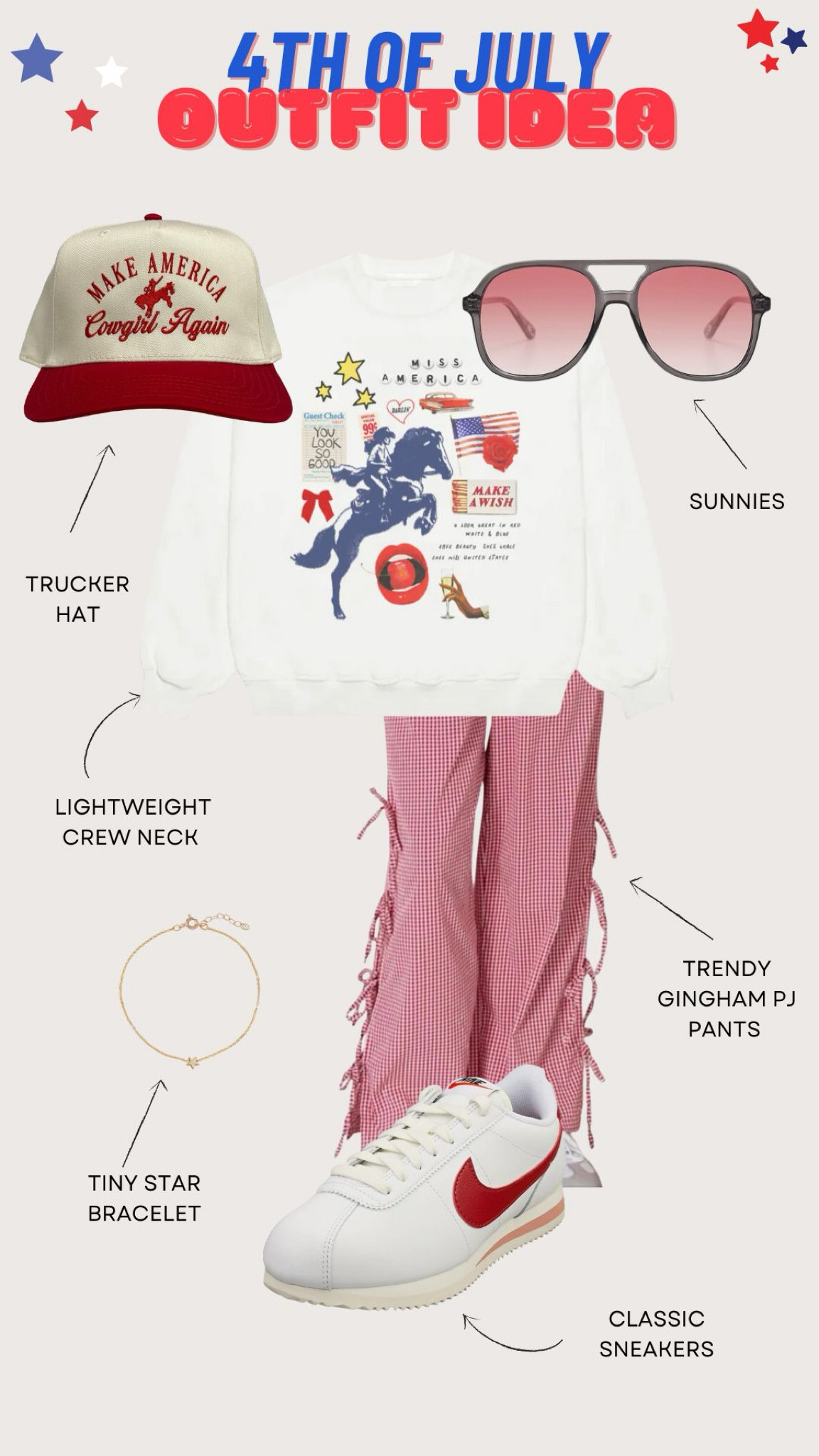 Talk about a statement sweatshirt! This is the cutest lightweight crewneck that is absolutely perfect for a cooler 4th of July night! This whole outfit is red, white, and blue ready! 

#LTKParties #LTKSeasonal #LTKStyleTip