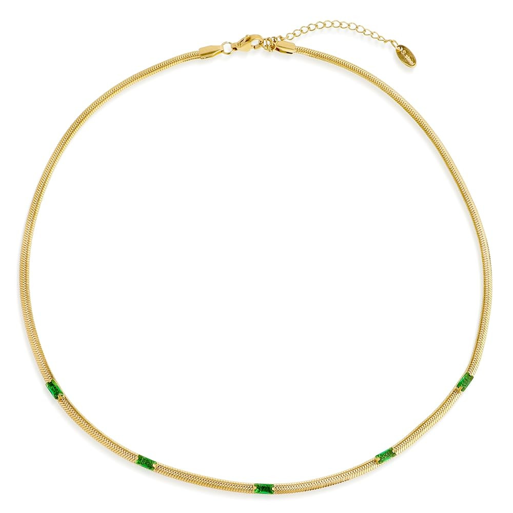 Gold Simulate Emerald Pendent Choker Necklace for Woman, Dainty Sparkling CZ Rhinestone Dangle Ch... | Amazon (US)