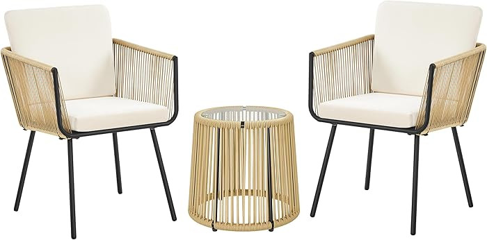 Yaheetech 3 Piece Patio Rattan Bistro Set, Outdoor All Weather PE Wicker Conversation Furniture S... | Amazon (US)