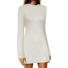 AnotherChill Womens Sweater Dress Ribbed Knit Short Mini Dresses Long Sleeve Crewneck Causal 2023... | Amazon (US)