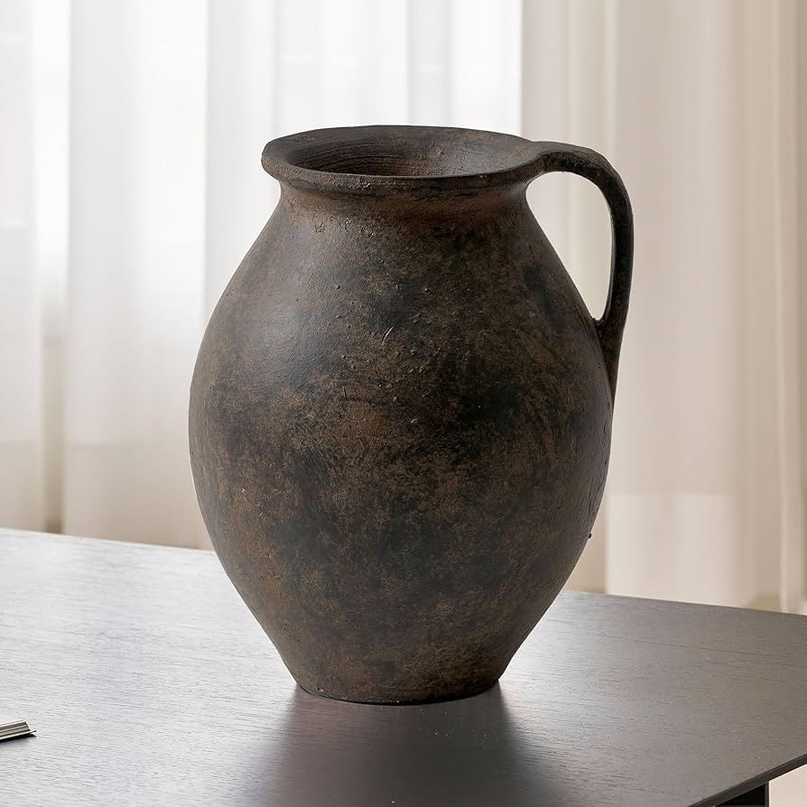 LB2 Brown Ceramic Large Vase, 11.2" Tall Zen Style Vase, Terra Cotta Pitcher, Distressed Farmhous... | Amazon (US)
