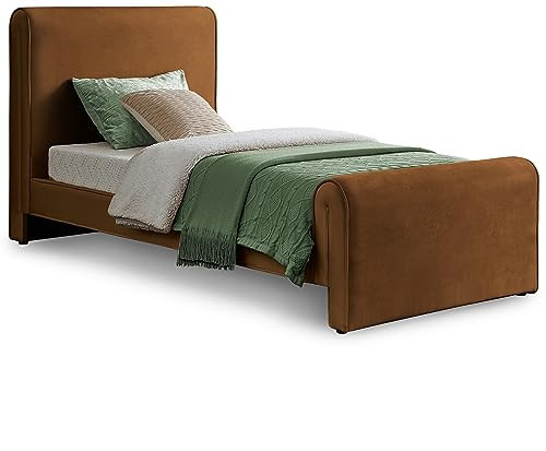 Meridian Furniture SloanSaddle-T Sloan Collection Modern | Contemporary Velvet Upholstered Twin Bed with Rich Soft Saddle Velvet, Curved Headboard and Footboard, 44.5" W x 92" D x 45" H, Saddle, Twin | Amazon (US)