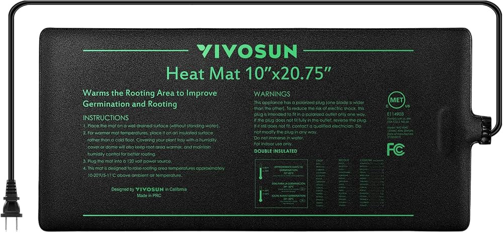 VIVOSUN Durable Waterproof Seedling Heat Mat Warm Hydroponic Heating Pad 10" x 20.75" MET Standar... | Amazon (US)
