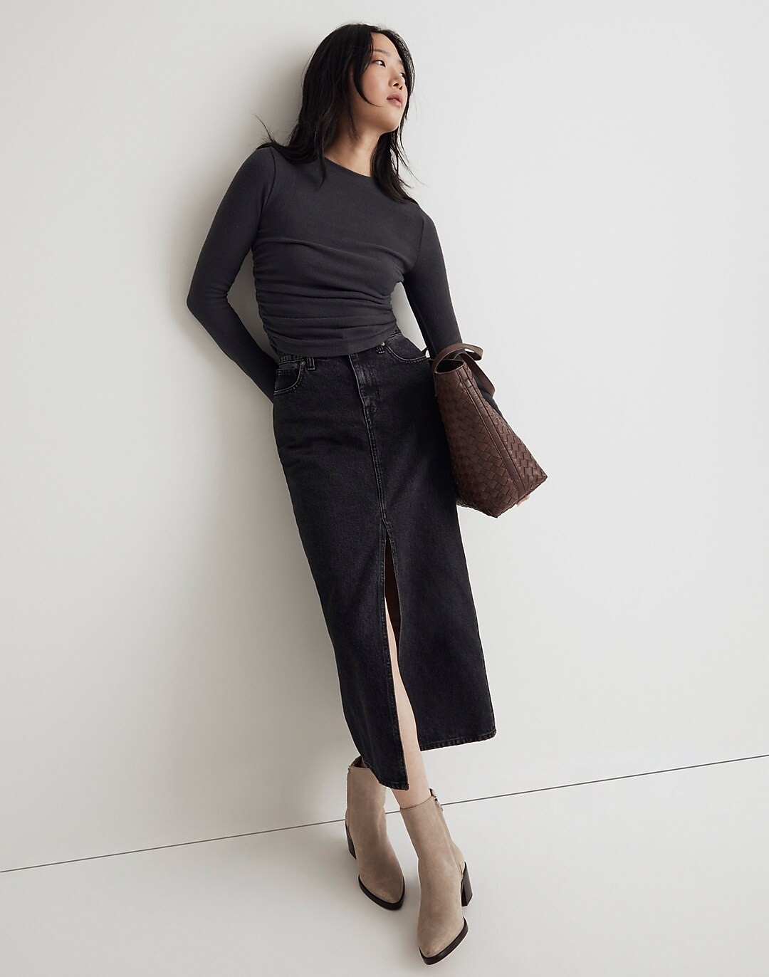 Brushed Jersey Ruched Long-Sleeve Tee | Madewell