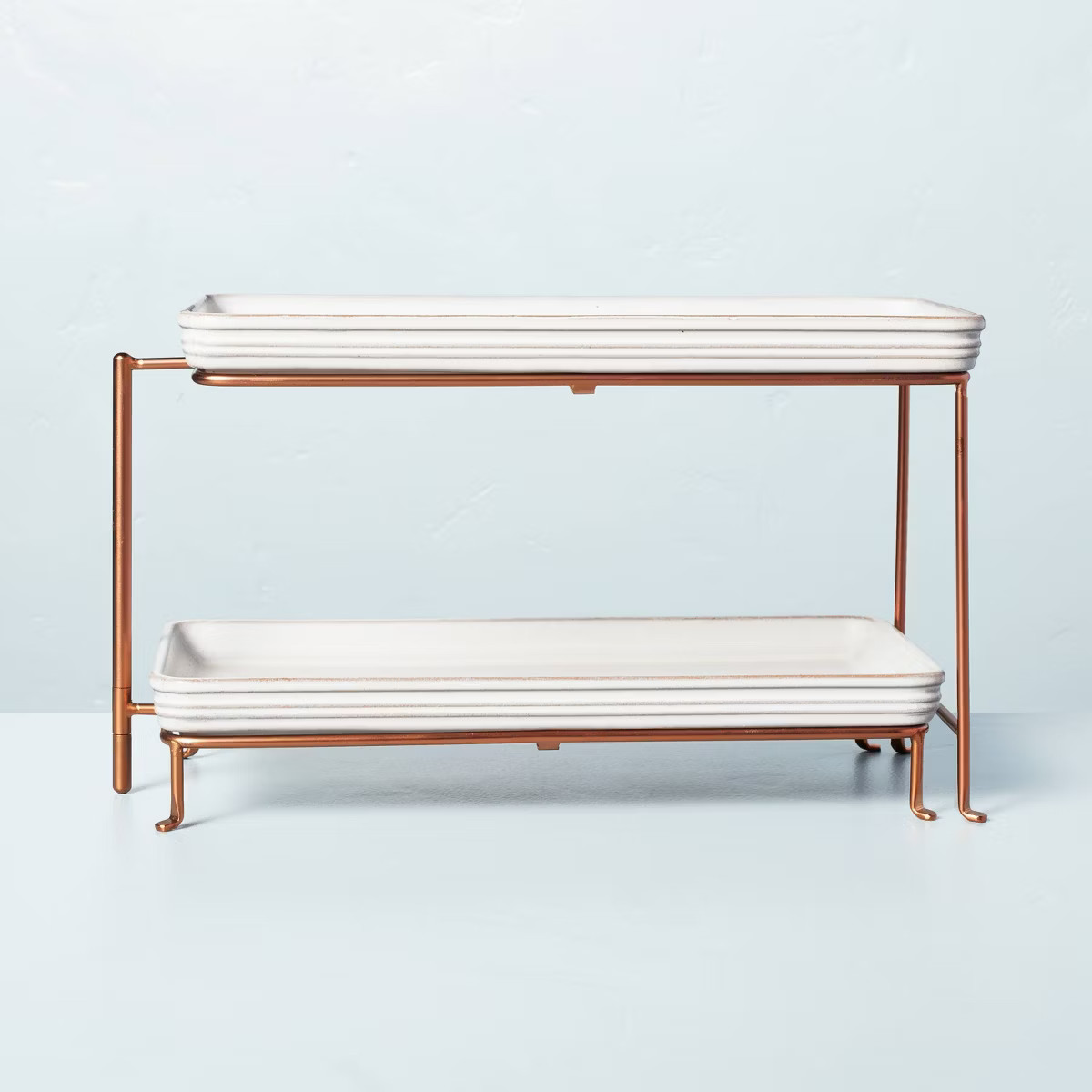 2-Tier Stoneware & Metal Serving Stand Cream/Copper - Hearth & Hand™ with Magnolia | Target