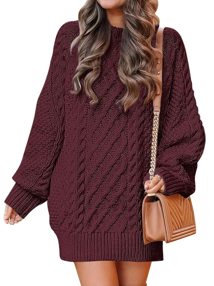 ANRABESS Womens Sweater Dress Oversized Cable Knit Chunky Long Sleeve Short Dresses 2025 Fall Out... | Amazon (US)
