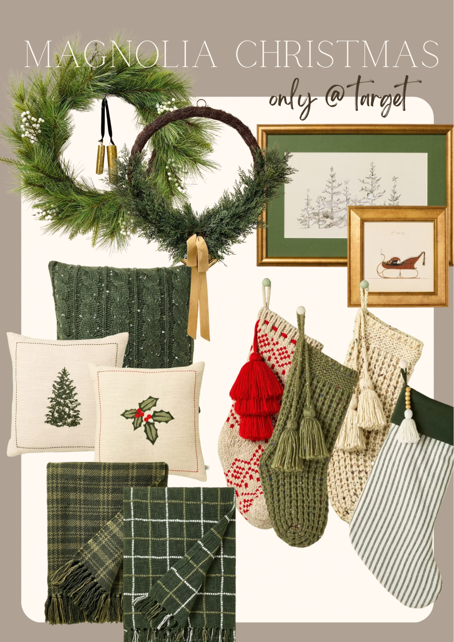 TARGET HEARTH AND HAND
TARGET MAGNOLIA 

CHRISTMAS NEW ARRIVALS
Christmas wreath
Christmas art
Christmas pillows 
Christmas stockings 
Christmas throw blankets 

#LTKHome #LTKHoliday #LTKSeasonal