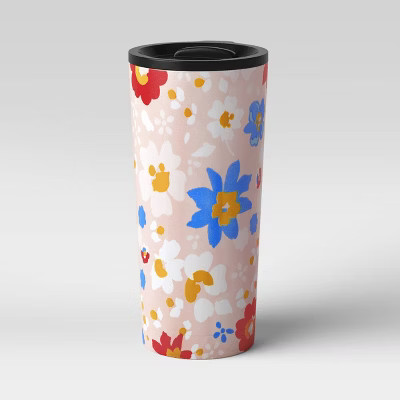 19oz Stainless Steel Vacuum Coffee Tumbler with Slide Lid Multi Color Daisies Pink - Room Essenti... | Target