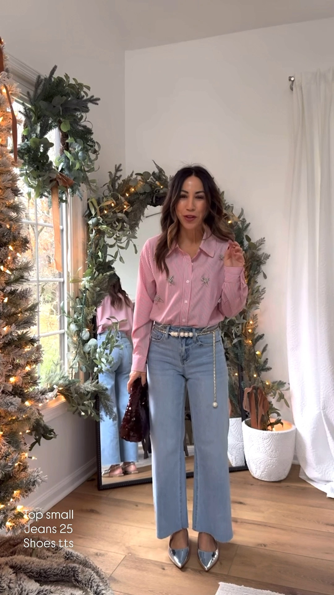 Small button-down shirt, 25 jeans, Holiday outfit, shoes, TTS

#LTKFindsUnder100 #LTKSaleAlert #LTKHoliday