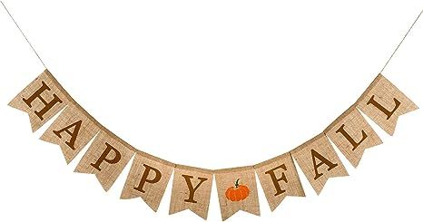 Whaline Happy Fall Pumpkin Burlap Banner Harvest Home Decor Bunting Flag Garland Party Thanksgivi... | Amazon (US)