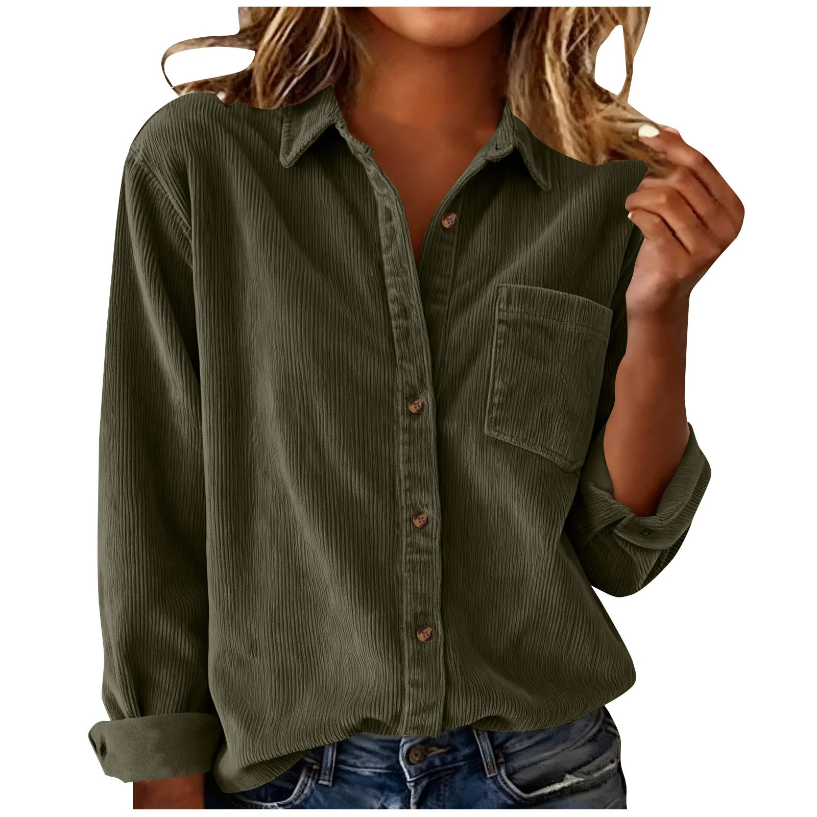 Corduroy Jacket Women Sevevn Womens Corduroy Shirts Casual Long Sleeve Button Down Blouses Top Wi... | Walmart (US)