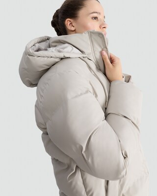F&F Hooded Shower Resistant Puffer Coat in Cream | Tesco F&F