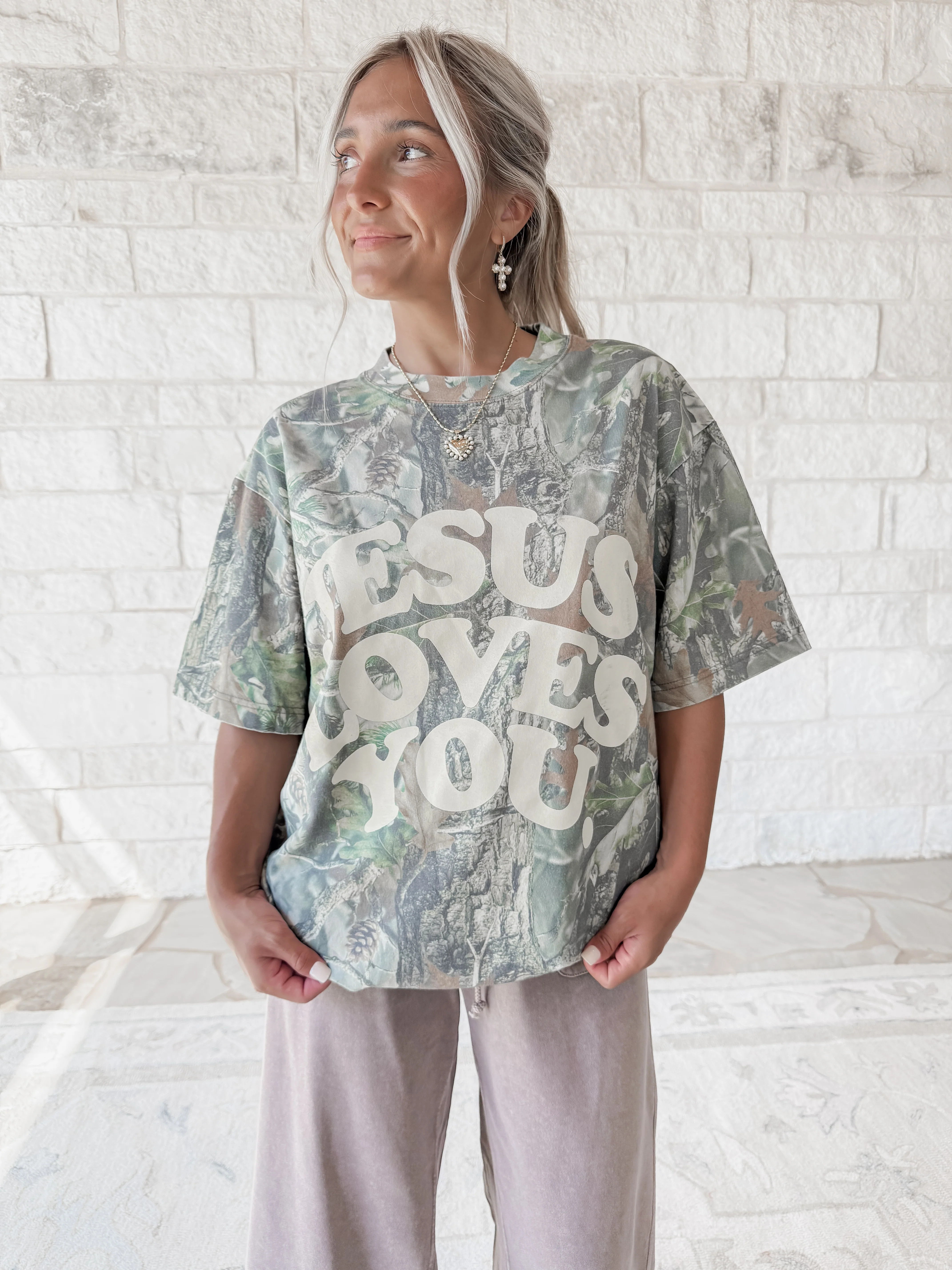 Jesus Loves You Heavyweight Camo Tee Xl | CK Squared Boutique